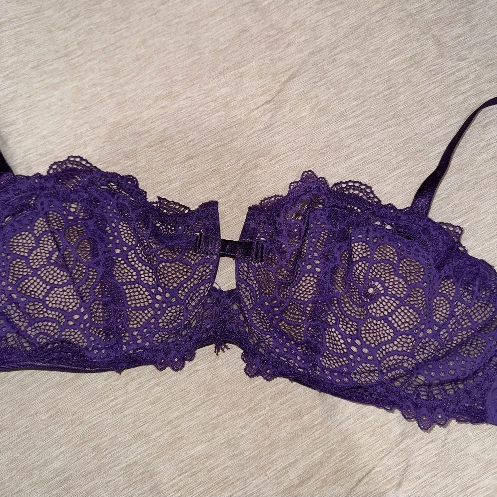 Sexy Purple Lace Balconette Scalloped Bra - Picture 5 of 5